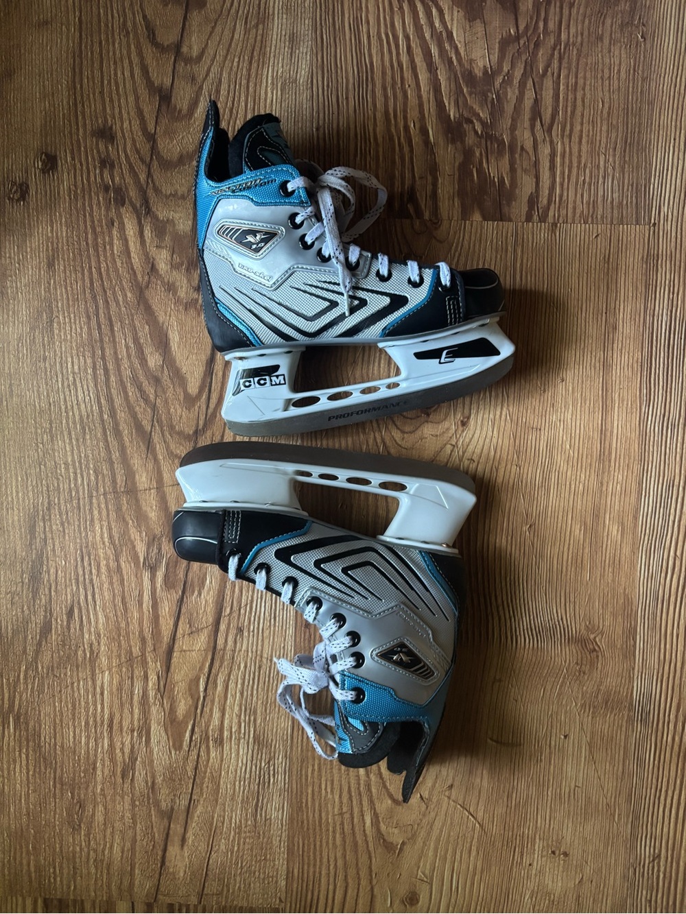 CCM Vector 3.0 Junior Kids Ice Hockey Skates in Black, Blue and Gray